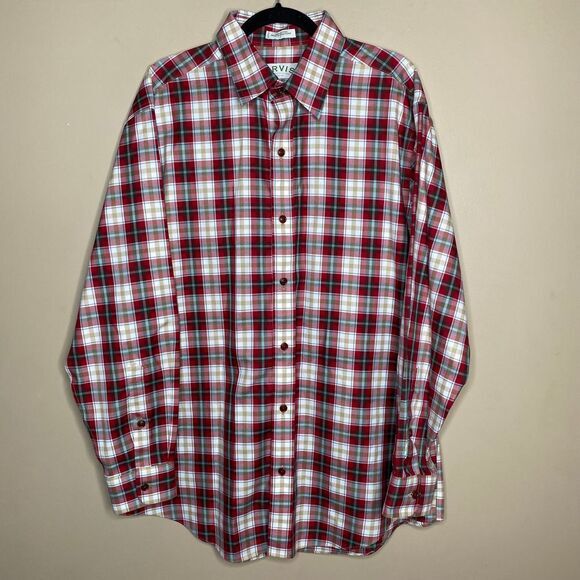 ORVIS Men's‎ Button Up 100% Cotton Red Plaid Long Sleeve Shirt Size Large - Picture 1 of 5